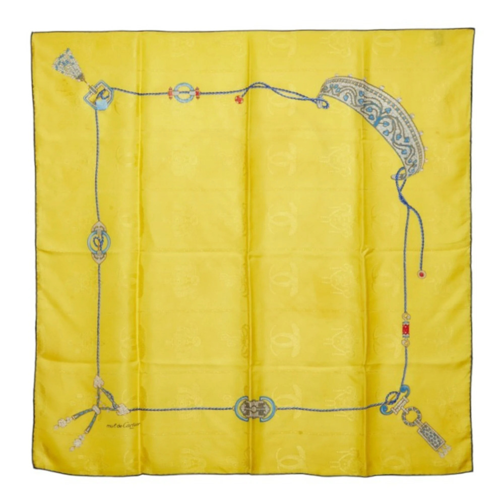 Cartier jewelry motif scarf/muffler, yellow silk, women's.